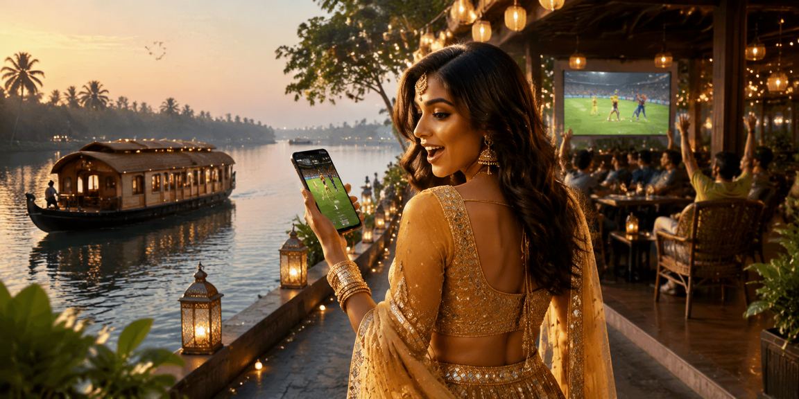 Kerala backwaters inspired slot game featuring traditional dress